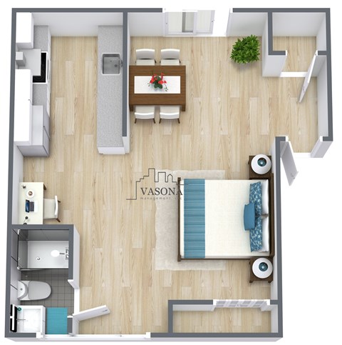 Floor plan for studio, 1 bath, 500 sqft